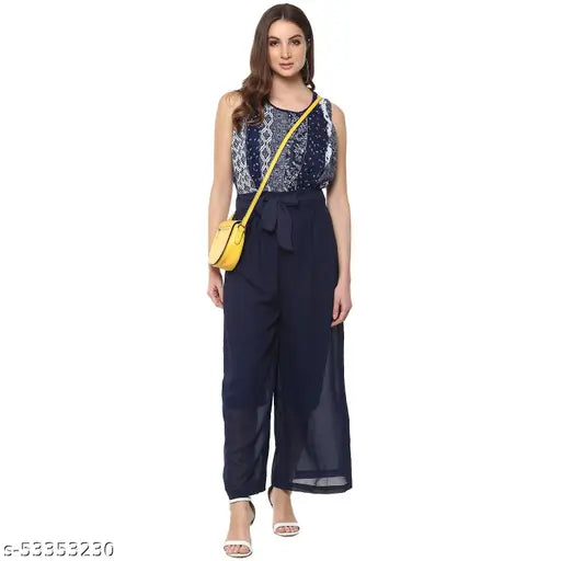 Georgette sleeveless printed net jumpsuit for women, Mayra brand, Indian origin