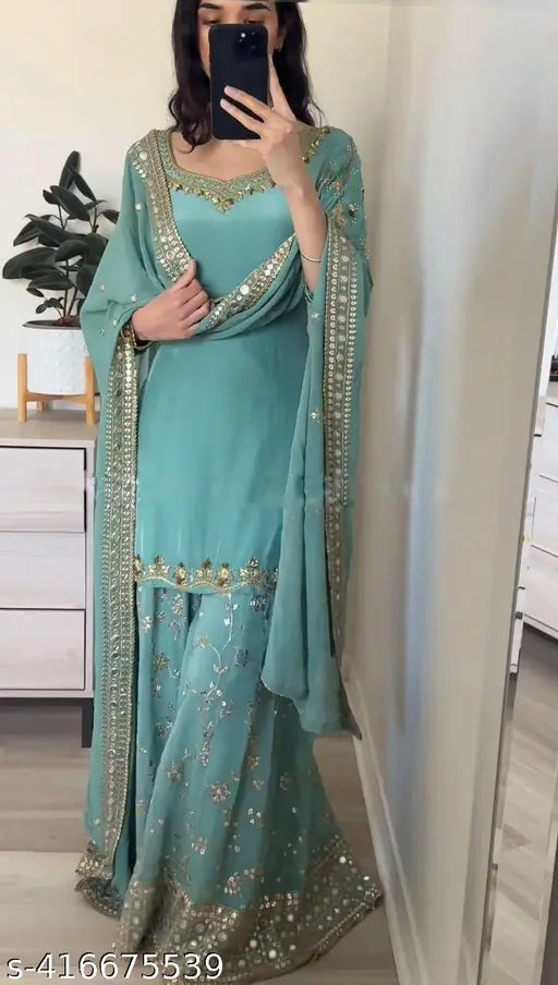 Blue traditional dress with dupatta, sleeveless top