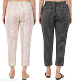 Women's casual cotton pants with striped pattern