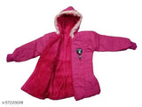Pink padded hooded jacket with fur trim