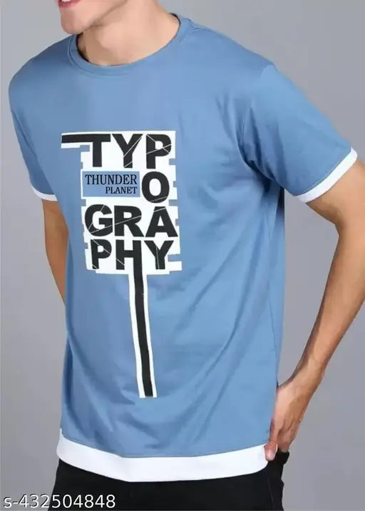 Fabulous cotton blend round neck half sleeves T-shirt for men, printed design, M size (38in chest, 27in length)