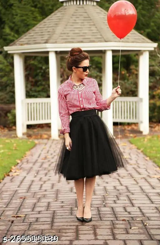 Amazing black net skirt for women, solid net fashion skirt on hanger. Size: 30/28in (waist:30/28in, length:30in), Indian origin