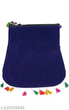 Stylish Rajasthani blue sling bag with colorful pom poms trim