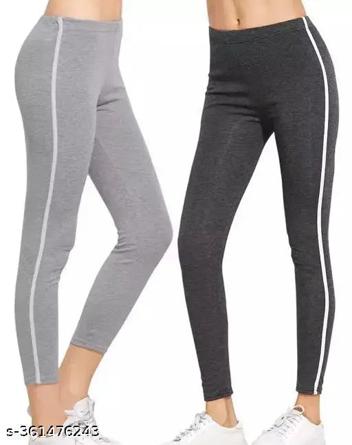 Stylish cotton blend yoga jegging tights for women, solid net design, available in sizes 26, 28, 30, 32, 34 (waist sizes 26-34, length size 35in) - Made in India