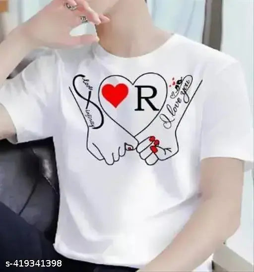 Stylish white polyester love print T-Shirt, featuring intertwined hands and "I love you" script, perfect for casual wear