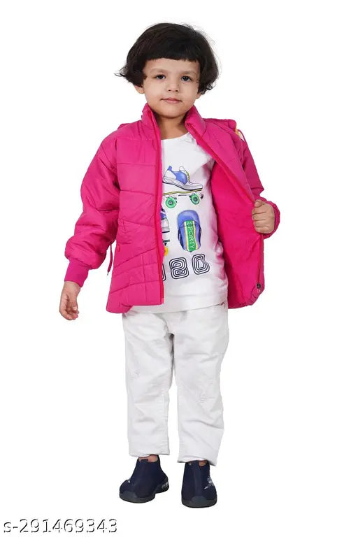 Soft and cozy butter-textured winter wear girls' jacket, waterproof, long sleeves. Size options: 2-3 Years, 3-4 Years, 4-5 Years, 5-6 Years, 6-7 Years, 7-8 Years (India)