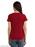 Maroon printed round neck cotton blend T-shirt for women & girls, casual half sleeve design, premium quality & breathable fabric