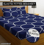 Blue round glace cotton fitted bedsheet with floral print, double queen size, includes 2 pillow covers. Premium, lightweight, and soft for summer use." (104 characters)