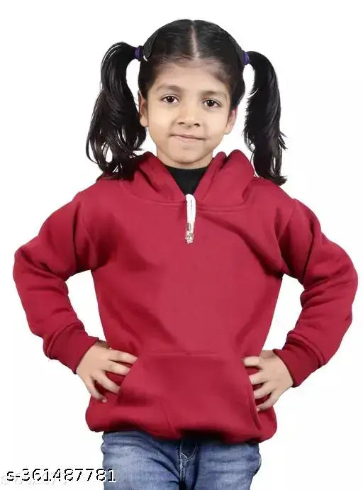 Maroon wool girls hoodie, durable kids sweater with hoodie by Lifetarm. Solid pattern, long sleeve length, 300 GSM and 2 thread fabric for excellent durability. Made in India