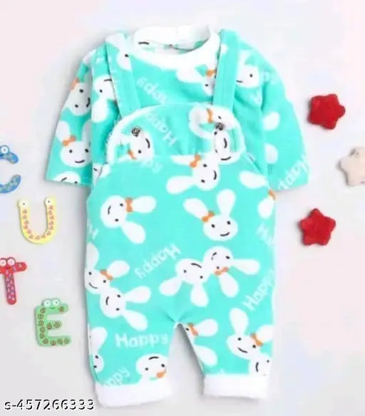 Wool dungarees for baby boys and girls, printed pattern on long sleeves, 0-3 months, Indian origin