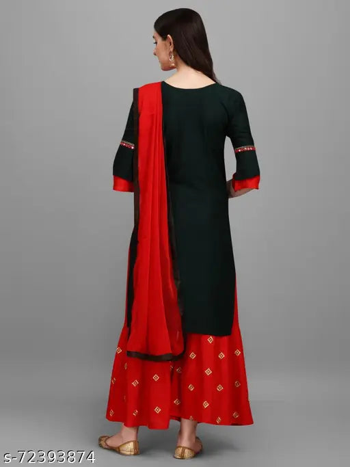 Navy blue and red women's kameez with matching dupatta set