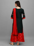 Navy blue and red women's kameez with matching dupatta set