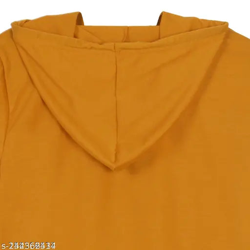 Mustard cotton-blend butterfly-printed ladies/girls crop hoodie, women's graphic pullover with long sleeves, Indian-made crop sweatshirt for women