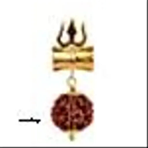 Gold brass Panch Mukhi Rudraksha Locket Trishul Damru, symbolizing Lord Shiva worship for power and prosperity in Hindu culture