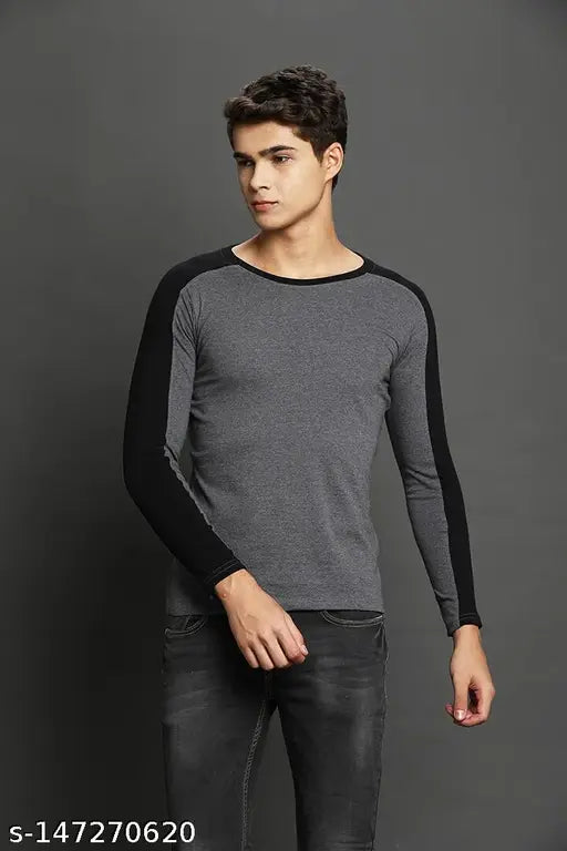 Indian-made cotton blend long sleeve SKITTZZ Colourblock men's t-shirt, solid pattern in various sizes