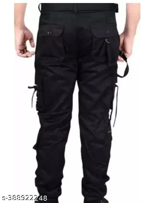 Black cotton-blend cargo jeans by Flaying Men, size 28/30/32/34, ideal for fall/winter wear