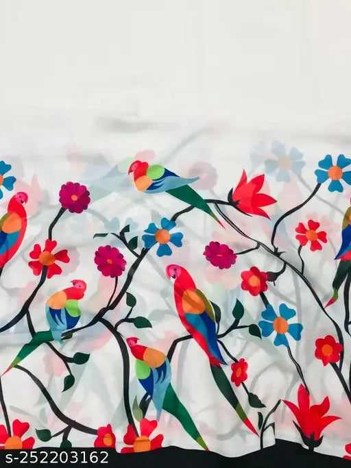 Trendy saree with floral pattern, vibrant colors