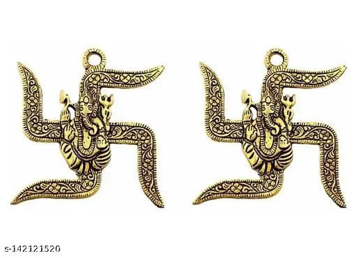 Metal Ganesha Swastik wall hangings, set of 2 for Vastu compliance, made in India