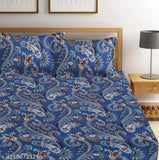 White floral printed super soft Glace cotton double bedsheet & 2 matching pillow covers, ideal for summer - Chimu S 240 TC