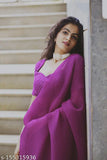 Purple chiffon pleated saree with sequined detail on blouse, sleeveless