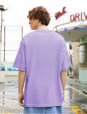 Lavender men's graphic print casual round neck t-shirt, three-quarter sleeves, cotton blend fabric, oversized fit, India origin