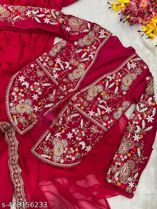 Silk party gown set with koti and dupatta, Indian designer fashion for evening wear