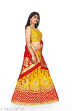 Art Silk Lehenga Choli collection, traditional wear by Jay Nejadhari Creation. Semi-stitched Banarasi Jacquard Silk lehenga with inner cancan semi-stitch and un-stitched soft silk blouse, paired with a heavy Banarasi Jacquard Silk dupatta. Available in sizes from 8-15 years and free size, machine washable. Indian craftsmanship