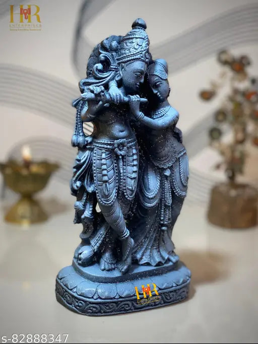 Grey marble idol of Radha and Krishna, traditional home decor showpiece