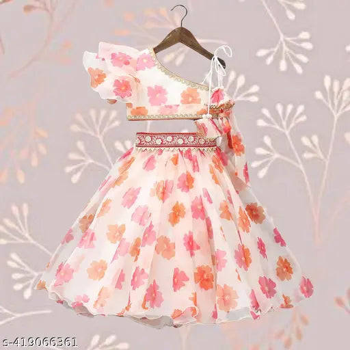 Stylish floral Georgette lehenga choli for girls aged 2 to 8 years, Indian ethnic party wear on mannequin