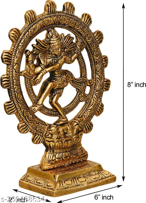 Gold-plated Shiva Natraja statue, 19.5cm metal showpiece for home decor, symbolizing luck, happiness, and prosperity