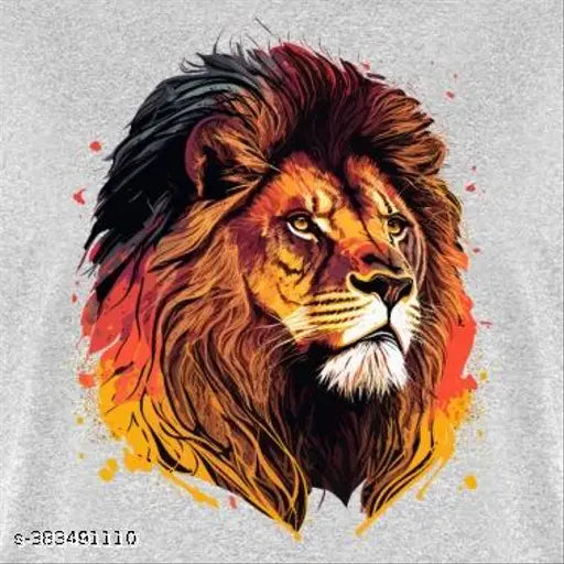 Colorful lion art design polyester T-shirt, premium quality with short sleeves, available in S, M, L, XL, XXL. Great versatile wardrobe essential for jeans or casual bottoms