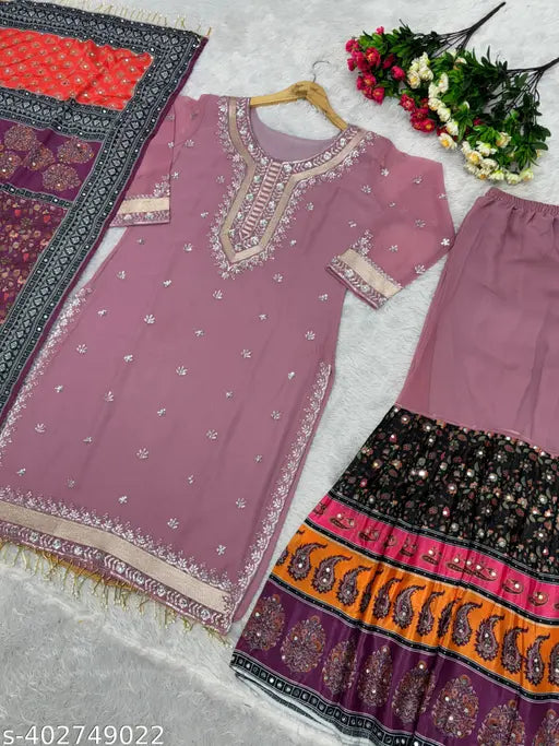Black, faux georgette, sequence work pakistani suit with dupatta and skirt