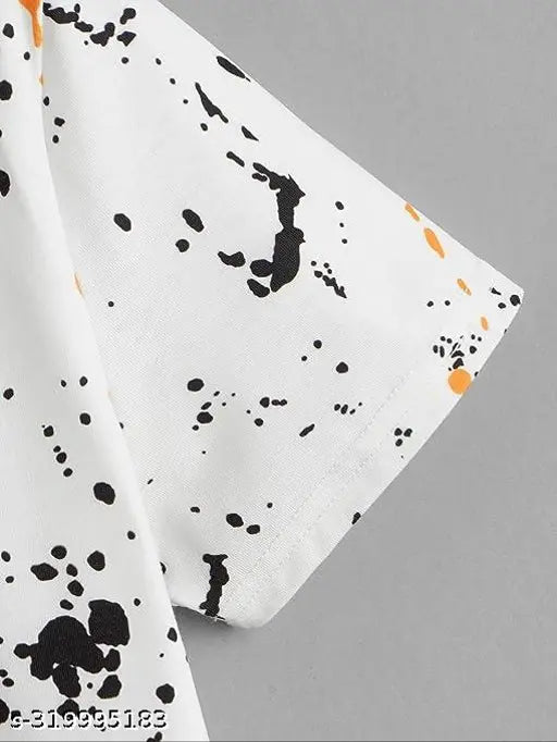 White cotton half sleeve t-shirt with all-over print, ideal for casual wear and machine/hand washable, made by Brand Tree Shop India
