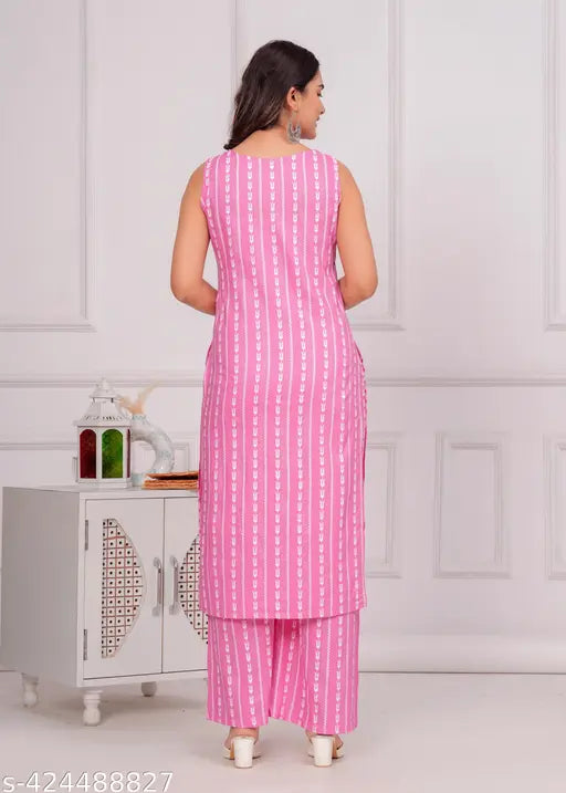 Striped viscose rayon kurta palazzo set for couples, sleeveless and comfortable fashion for diverse sizes (S-5XL), Indian origin