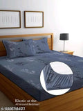 Grey botanical-print cotton fitted bedsheets, 2 pillow covers, super soft glace cotton, ideal for summer, adult use