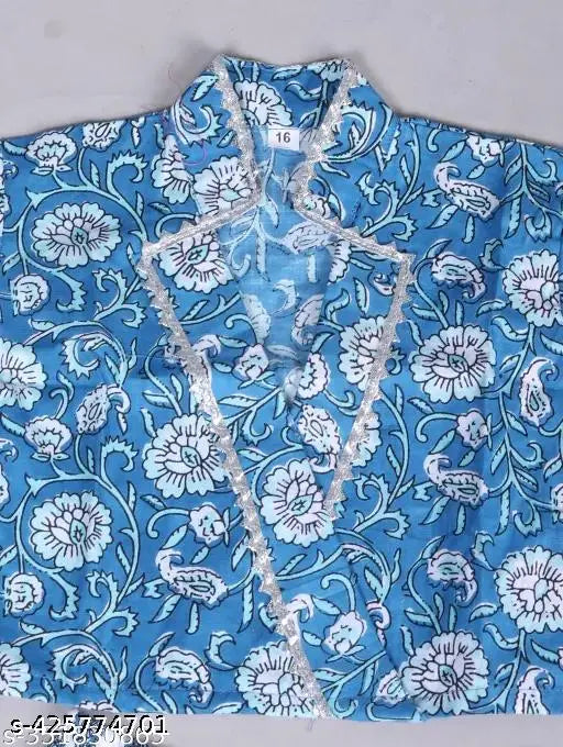Cotton Floral Printed Kids Girls Sharara Set, vibrant multi-colored partywear top & shorts set for playdates, casual outings, and family gatherings