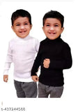 Black and white wool highneck kids pack of 2, solid pattern long sleeves for infants to young children