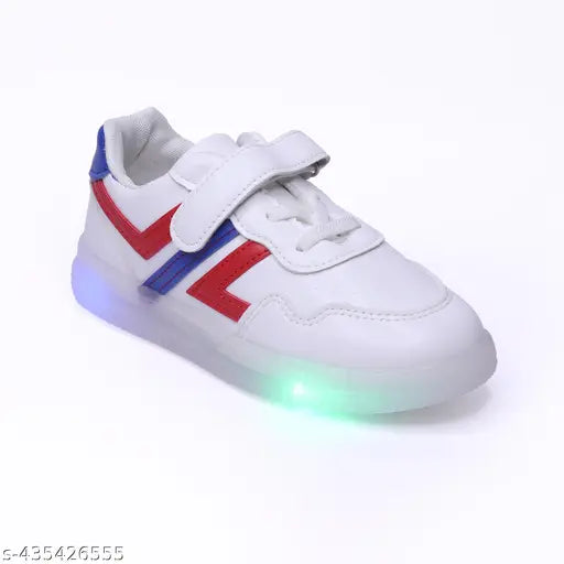 White and blue unisex kids' shoes with LED lights