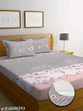 Attractive double fitted cotton linen bedsheet with 2 large pillow covers, elastic fit for up to 8 inches, floral pattern, ideal for adult summer use in three quantities, made by Vishal traders, India