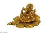 Gold Ganesh Idol Sitting on Gudhal Flower Decorative Showpiece - 13 cm (Metal)