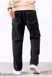 Dark blue denim men's cargo pants with six pockets