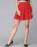 Red solid polyester A-line skirt for women, full elasticated waistband with Aline hem - size 28 or 32 - perfect for sportswear and party wear from Selvia, made in India