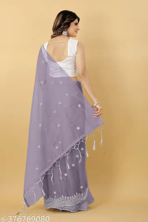 Trendy embroidered super net saree with separate Bangalori silk blouse piece, showcasing beautiful zari work and cutwork border on pallu