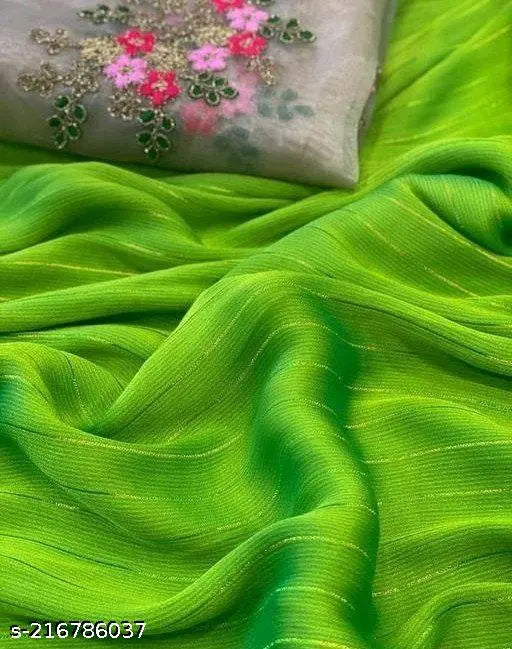 Striped chiffon saree with embroidered organza blouse, pure Indian fabric for traditional fashion