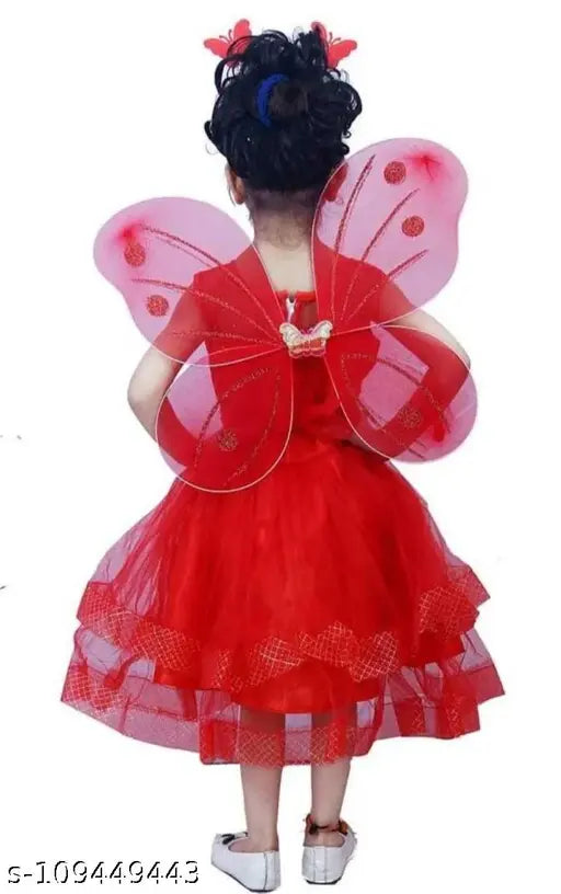 Red puffy butterfly costume, lace trim