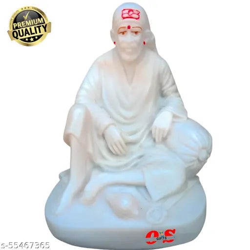 Marble Dwarkamai Sai Baba Idol (4 inches) - Indian religious art for car dashboards or home decor, cleanable with cotton cloth