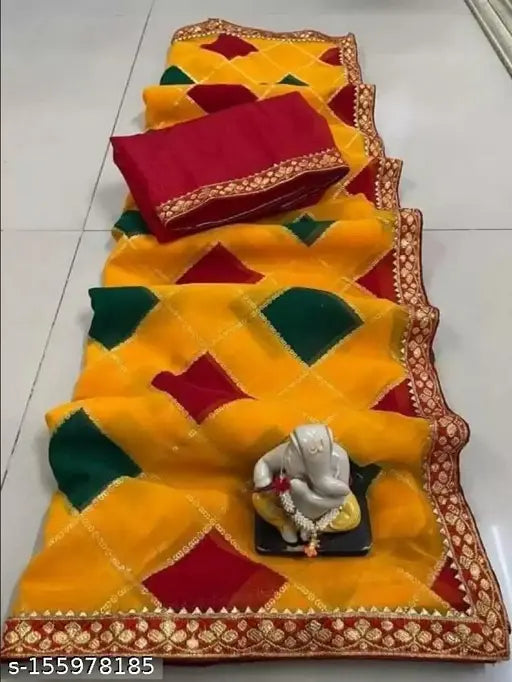 Yellow, red and blue traditional sarees, daily wear