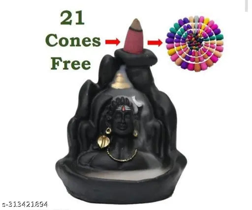Black & gold polyresin UNNATI Lord Shiva Adiyogi incense holder with 21 cones