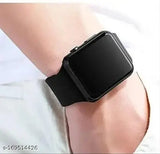 Black digital square LED wristwatch with a black silicone strap and adjustable buckle