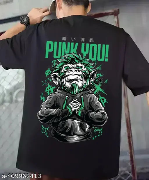Men's black punk anime oversize cotton-blend t-shirt, soft and comfortable, India origin
